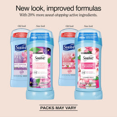 Déodorant Suave pour femme pois-de-senteur et violette, bâtonnet invisible et rafraîchissant.