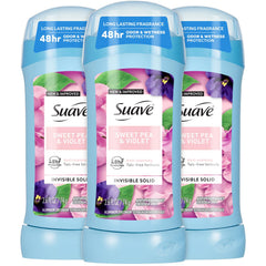 Desodorisant Suave pois-de-senteur-violette en bâton, parfum durable toute la journée.