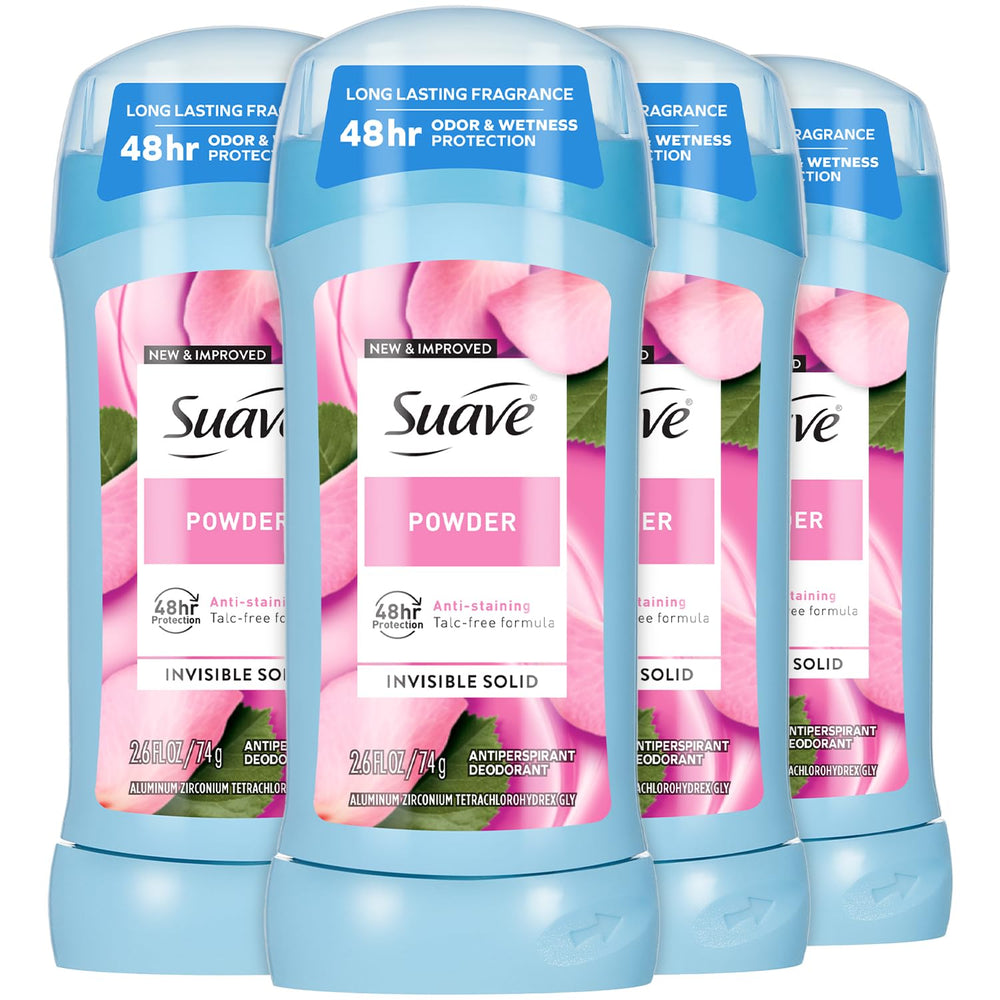 Déodorant Suave femme poudre en emballage prêt à emporter et discret.