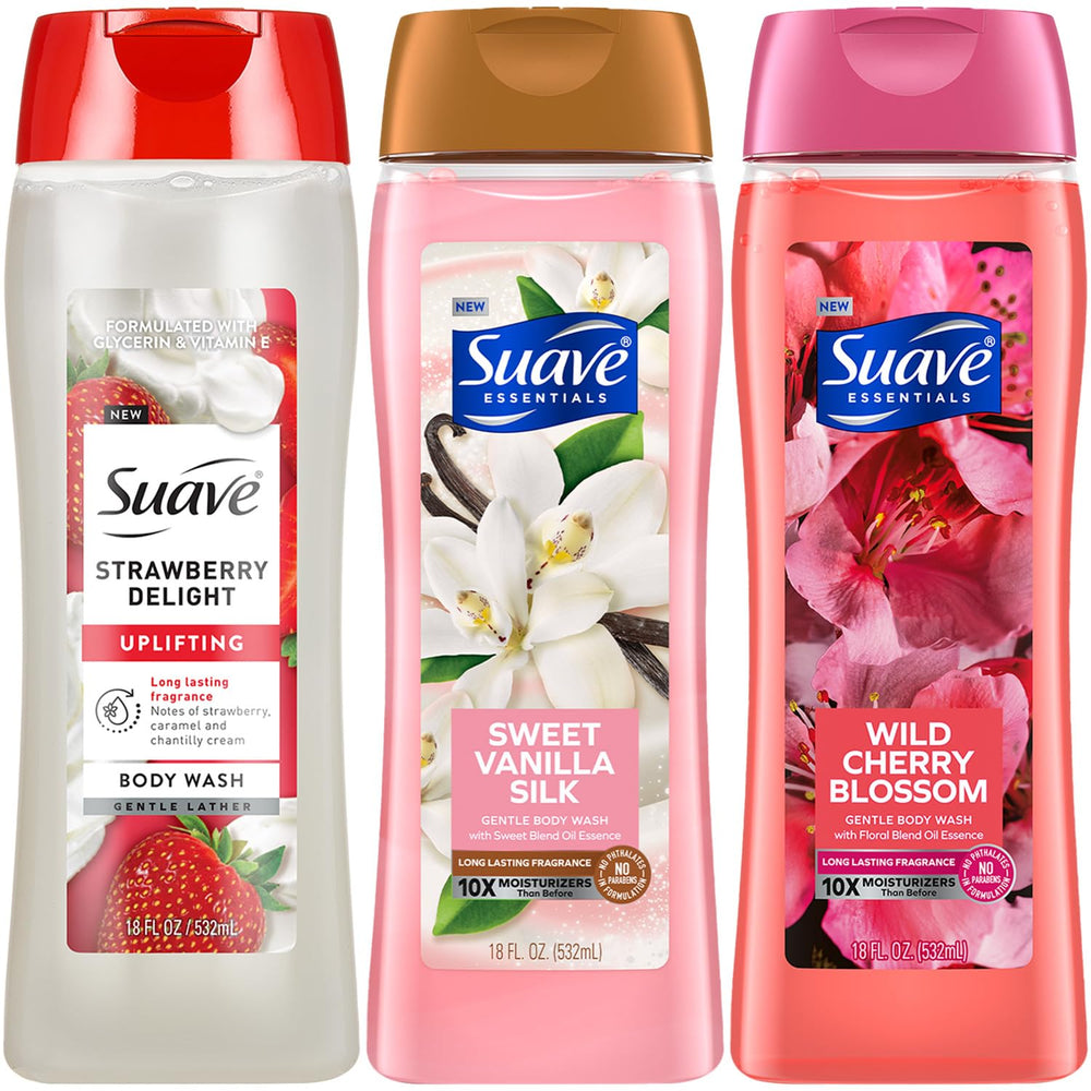 Suave Variété 3-pack: Vanille Douce Soie pour hydratation et parfum subtil.
