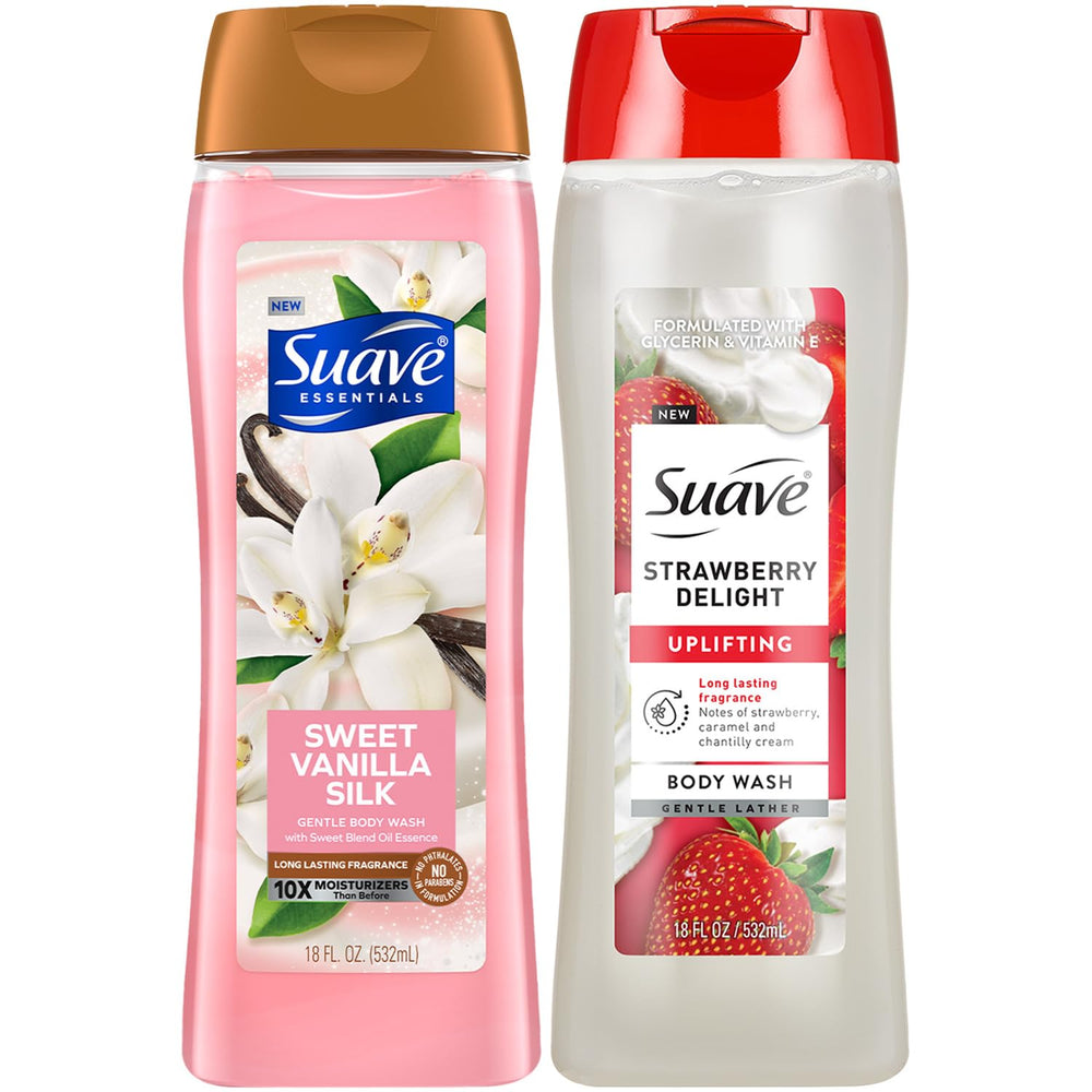 Suave Gel Douche, bouteille vanille douce, hydratation légère après chaque douche.