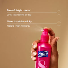 Non-aerosol Suave hairspray can delivering a light mist for flyaways.