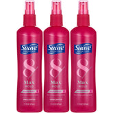 Suave Max Hold unscented hairspray bottle for all-day secure style.