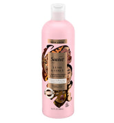 la bouteille Suave Professionals met en avant le beurre de karité et l'huile de coco pour des boucles hydratées.