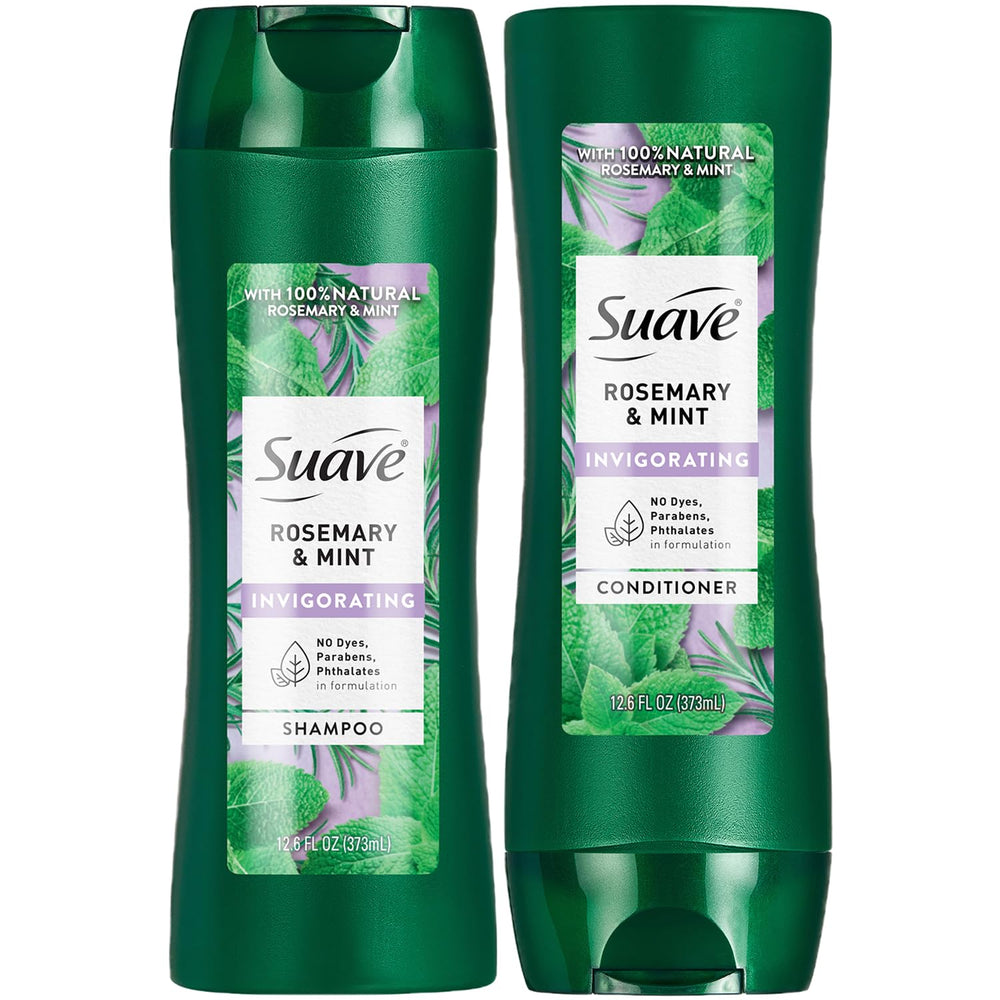 Shampoo Suave Rosemary & Mint, bouteille fraîche qui nettoie en douceur et revitalise.