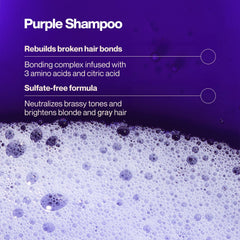 Shampooing violet Suave sur cheveux blond/gris, corrige les reflets jaunes.