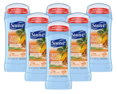 Déodorant Suave Tropic Paradise, bouteille 76 ml, fraîcheur longue durée.