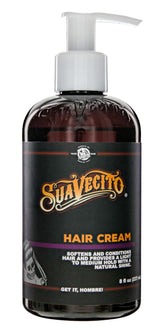 Crème capillaire Suavecito en bouteille-pompe, brillance naturelle et tenue légère.