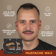 Peigne et style utilisant la cire moustache Suavecito Whiskey Bar.
