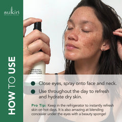 Sukin Organics Brume hydratante rose-visage, douceur naturelle et hydratation légère.