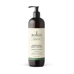 Lotion Sukin Signature dans la bouteille, hydratation durable pour la peau.