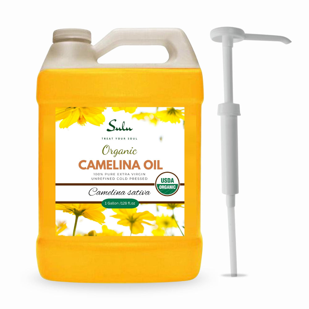 SULU ORGANICS huile cameline – bouteille 1 galon, riche en oméga et antioxydants.