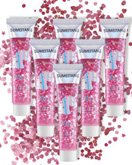 SUMEITANG Gel paillettes rose pour visage et corps, brillance holographique captant la lumière