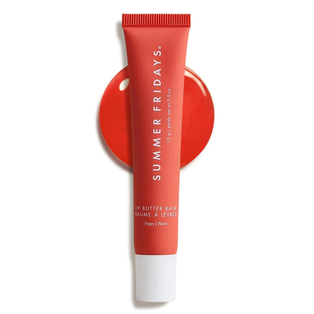 Baume Summer Fridays teinte Poppy sur lèvres, hydratation et couleur discrète