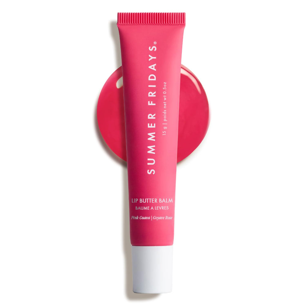 Baume lèvres Summer Fridays teinte rose goyave pour hydratation et éclat.