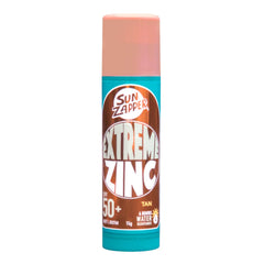 Sun Zapper bâton zinc extrême teinte bronze en action, protection UVA/UVB efficace.