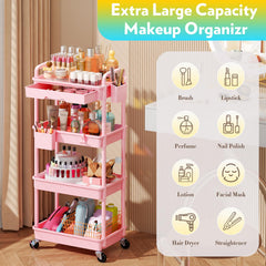 SUNALLY chariot cosmétique multi-niveaux rose – facile à déplacer près du miroir.