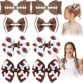 Suncalla noeud-cheveux football brun et blanc avec paillettes, idéal pour parties et matchs.