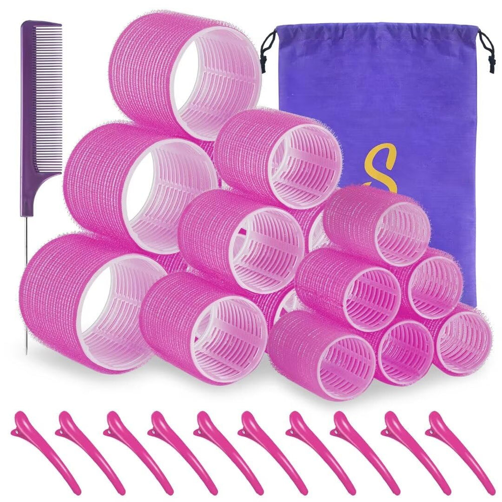 Ensemble Sungenol: rouleaux auto-agrippants rose, 18 pièces pour coiffure à domicile