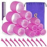 Ensemble Sungenol: rouleaux auto-agrippants rose, 18 pièces pour coiffure à domicile