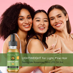Sunny Isle huile cheveux romarin menthe lite — application sur cuir chevelu pour hydratation.