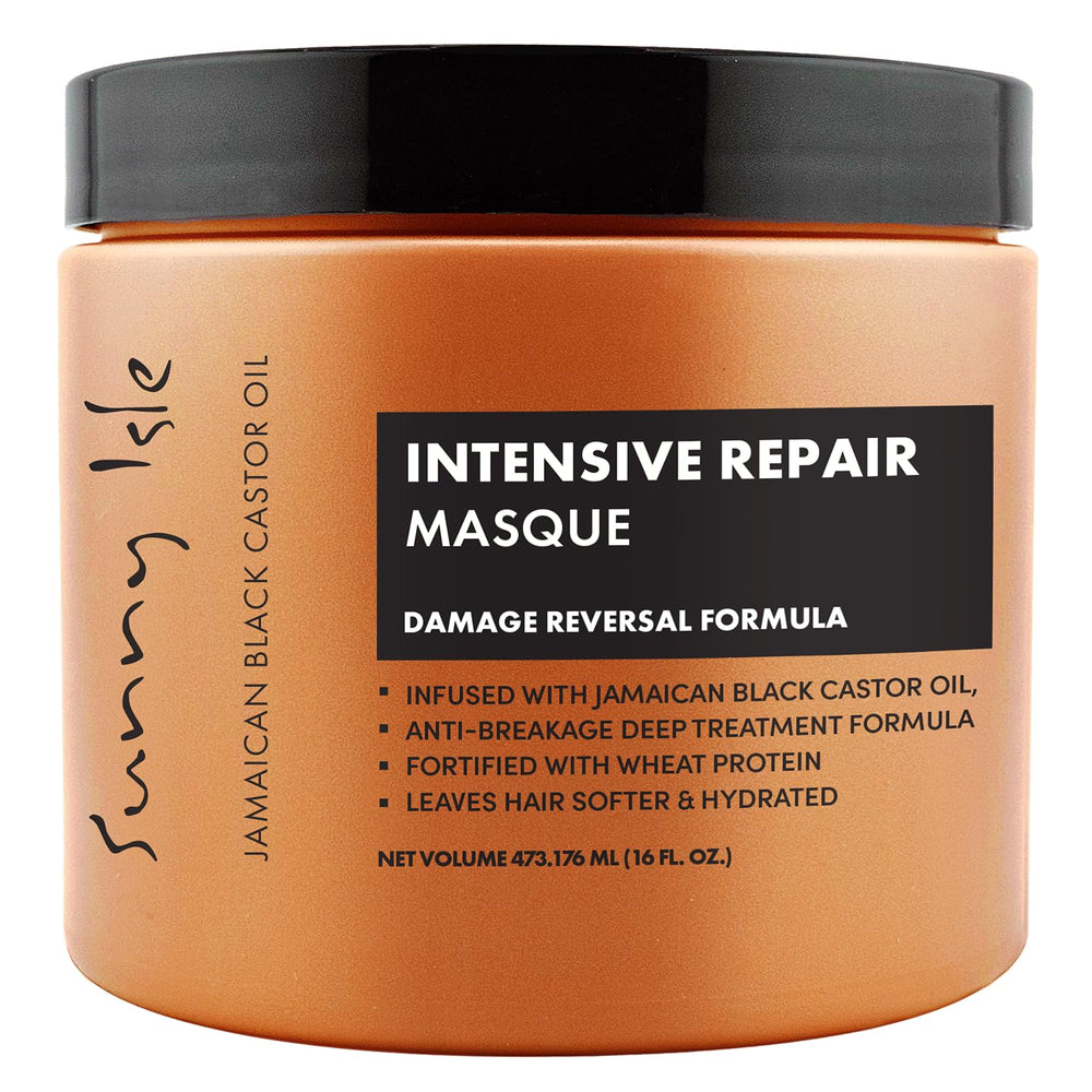 Sunny Isle Masque Réparation Intense Noir Coco – bouteille prête à hydrater les cheveux.