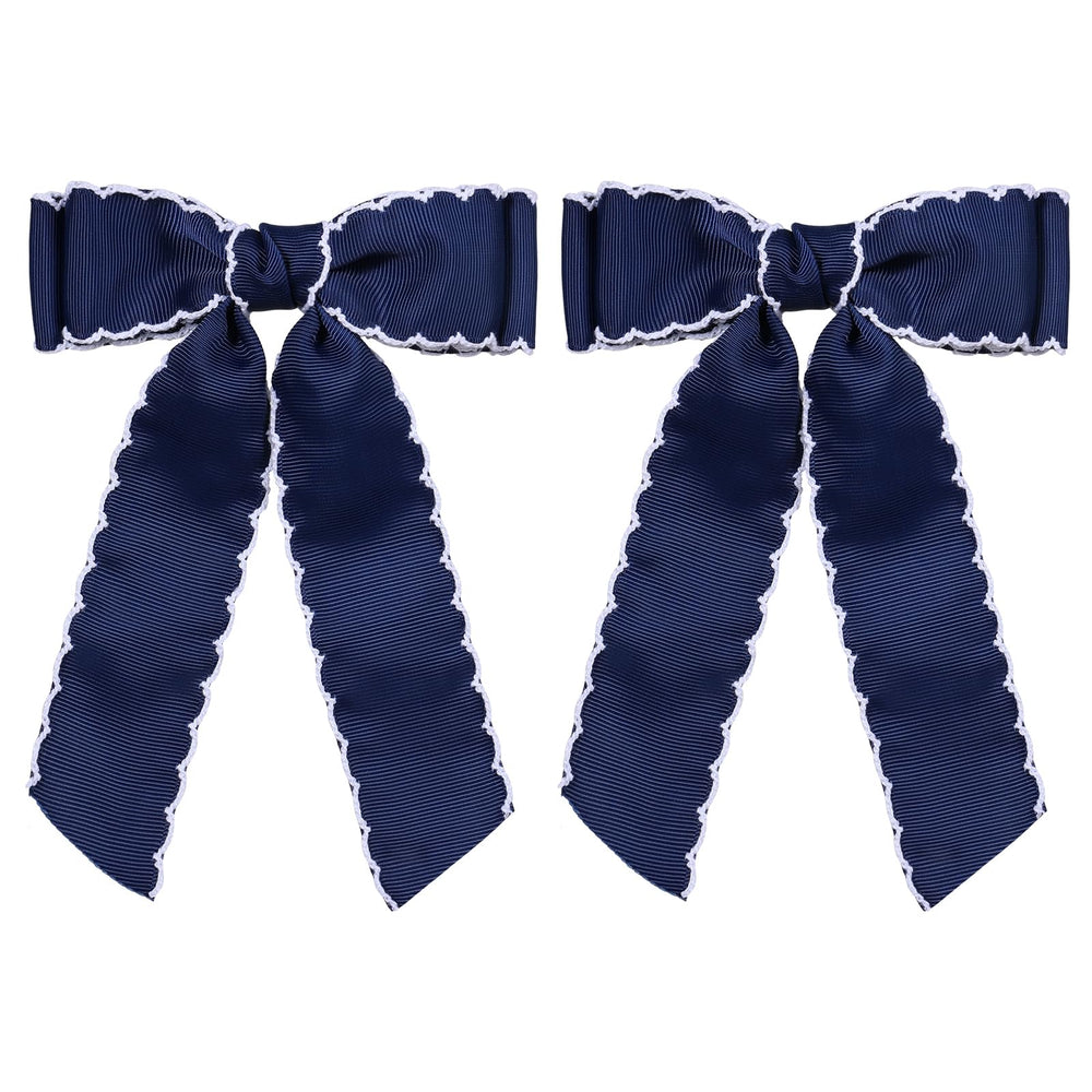 Supclips broche cheveux noeud grosgrain bleu marine blanc, accessoire élégant pour cheveux.