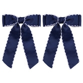 Supclips broche cheveux noeud grosgrain bleu marine blanc, accessoire élégant pour cheveux.