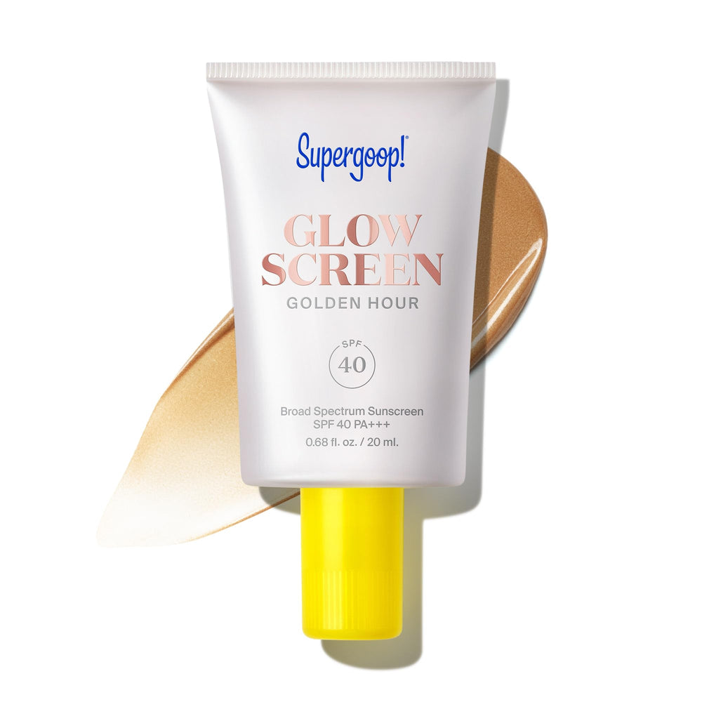 Supergoop Glowscreen Or Doré — bouteille visible, SPF 40 et fini lumineux.