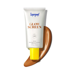 Glowscreen Sunset de Supergoop, texture ombre-bronze pour un éclat naturel.