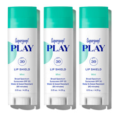Supergoop PLAY Lip Shield SPF30 pack Menthe, hydratation durable pour les lèvres.