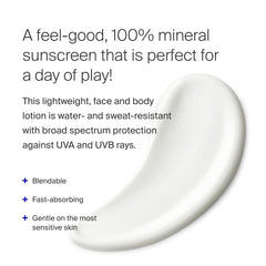 Supergoop! PLAY Mineral Lotion appliquée sur peau, absorption rapide et fini non gras.