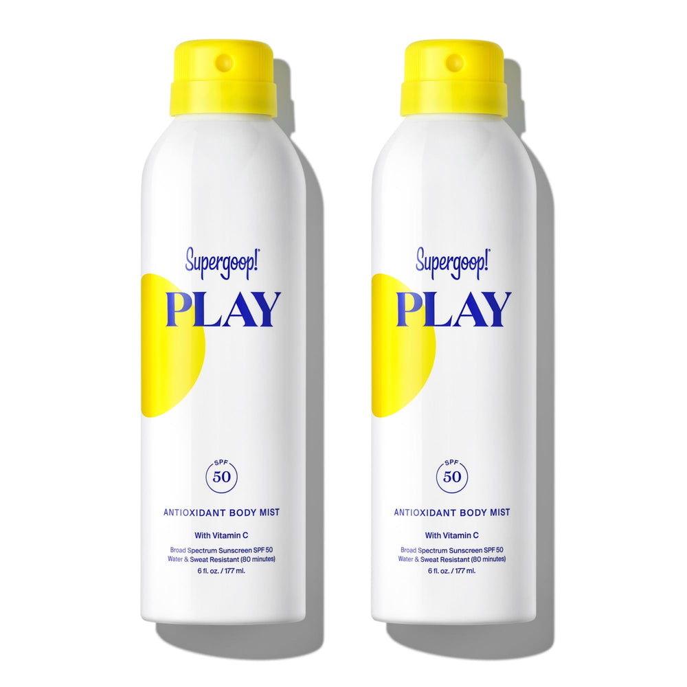 Supergoop! PLAY SPF 50 brume-corps non-aérosol, protection UV légère et pratique.