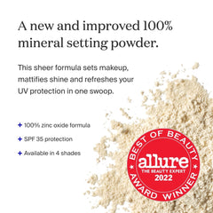 Supergoop! Poudre visage SPF 35 teinte pâle: fini translucide et protection solaire discrète.