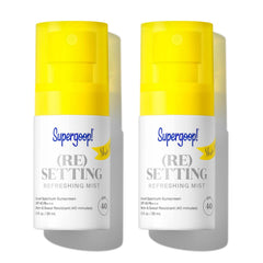 Supergoop Re-setting Refreshing Mist — bouteille prête à secouer pour réactiver maquillage et protection.