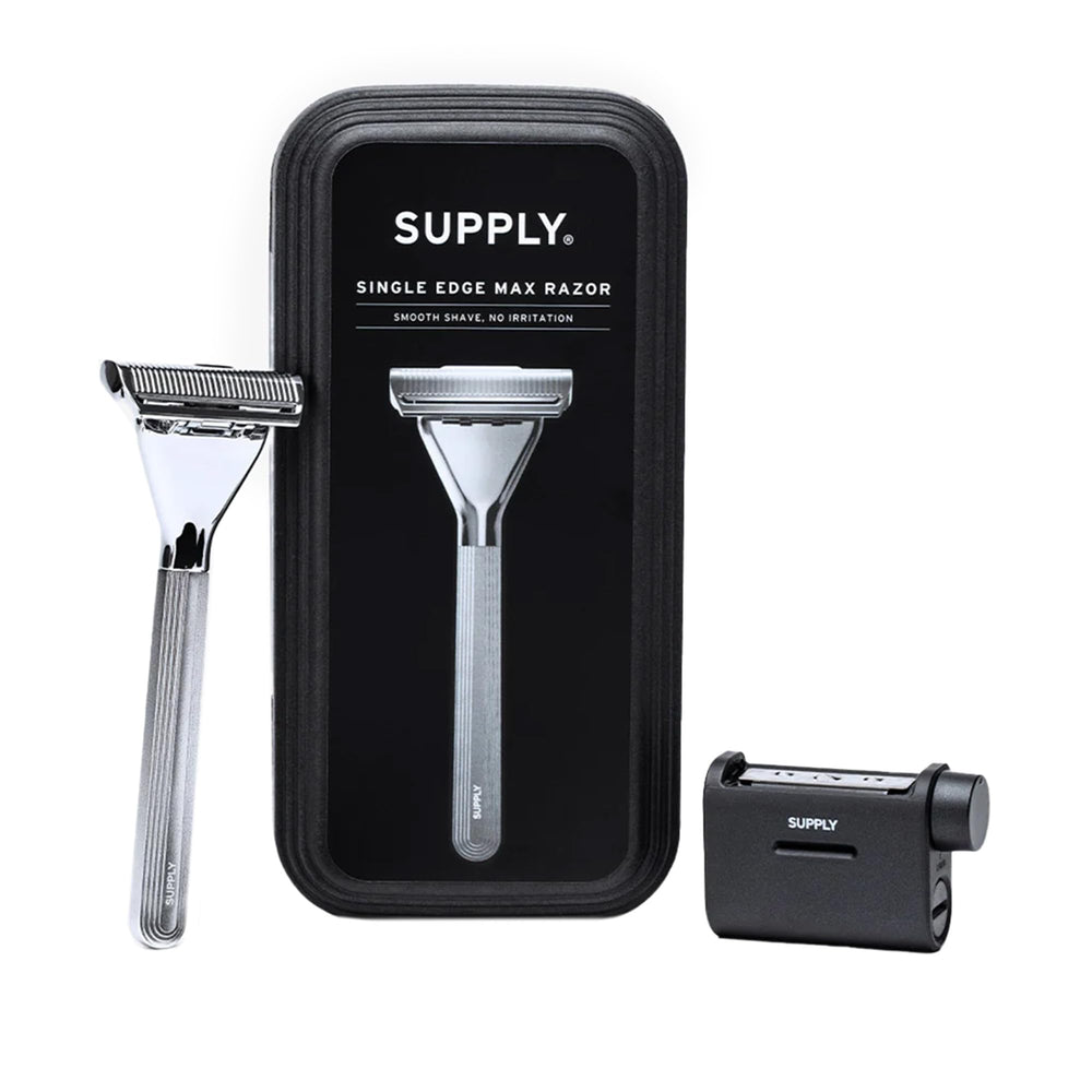 Rasoir SUPPLY Single Edge Max avec corps métallique pour un rasage précis et durable.