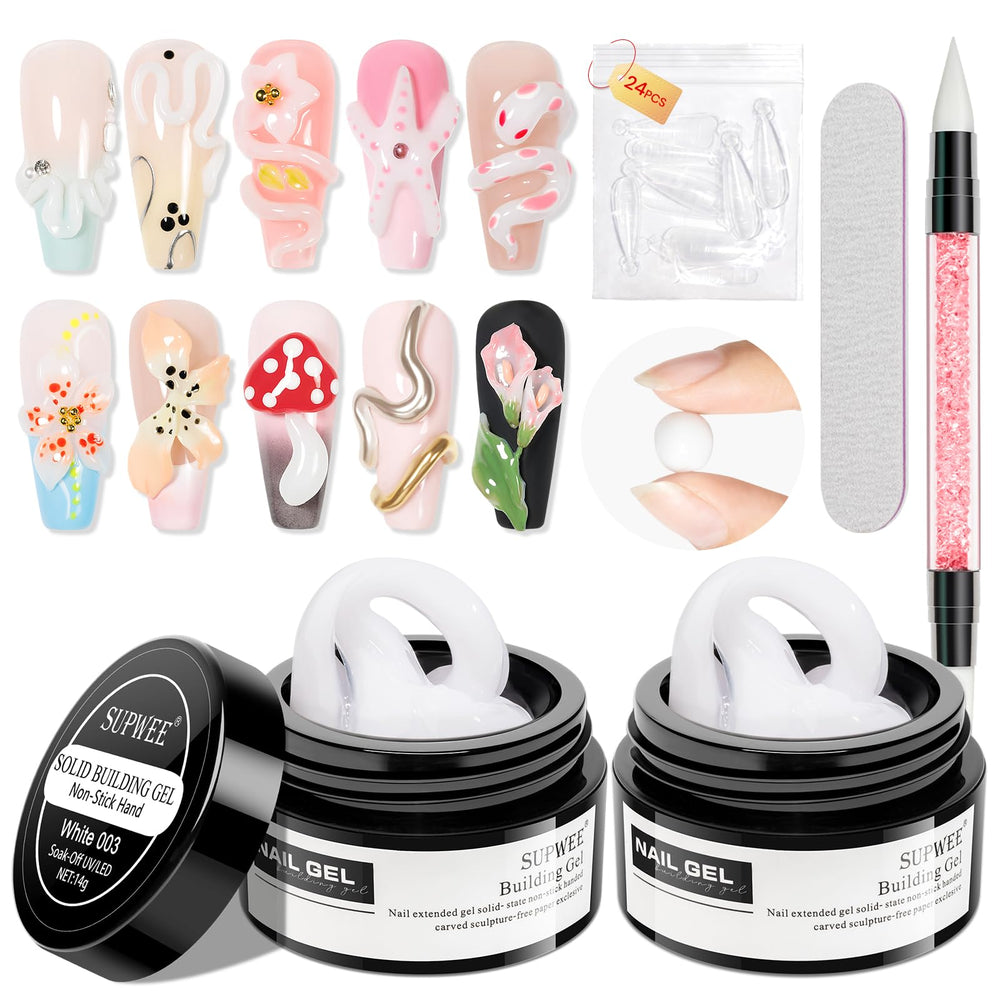 SUPWEE Gel 3D blanc – kit complet pour extensions et sculpture à domicile.