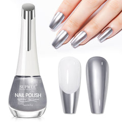 SUPWEE vernis argent miroir sur flacon brillant pour un effet spectaculaire