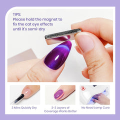 Séchage rapide sans lampe UV avec SUPWEE, vernis effet œil-chat.