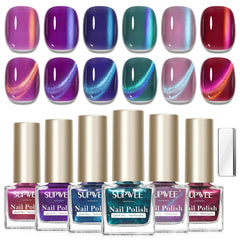 Vernis SUPWEE effet œil-chat magnétique, six flacons pour salon à domicile.