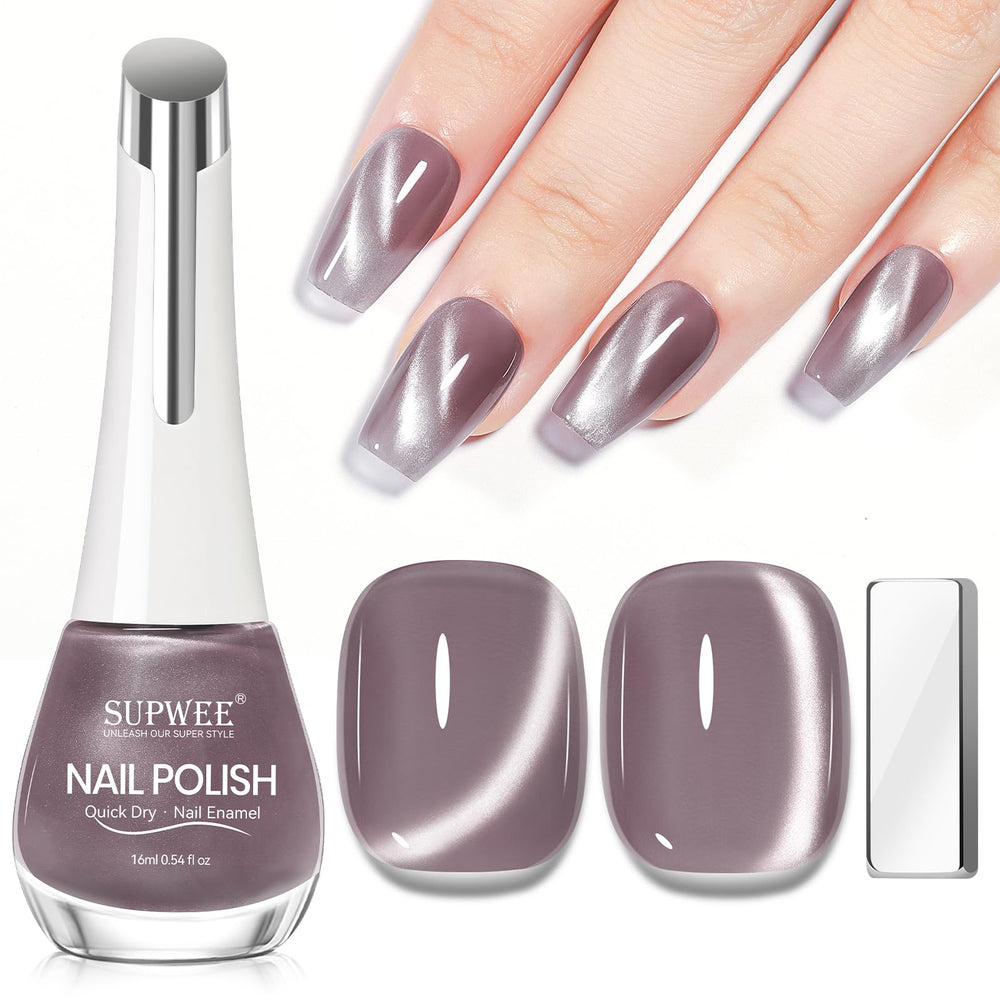 SUPWEE vernis œil-de-chat magnétique-gris-violet, effet profond durable.