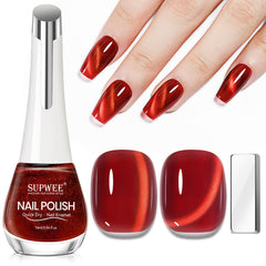 SUPWEE vernis œil de chat rouge 16 ml, fini élégant après application.