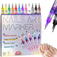 SURFCUZ 12 couleurs: ensemble marqueurs pour ongles à pointe fine, détails précis