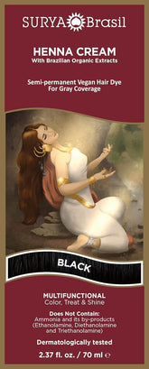 Surya Brasil Henna Cream Noire – bouteille facile à manipuler et colorant capillaire doux.