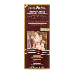 Surya Brasil Henné Crème Mahogany bouteille prête pour coloration semi-permanente et hydratante.