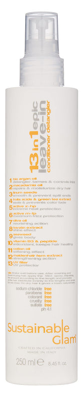 Sustainable Glam démêlant sans rinage – flacon visible et démêlage rapide.