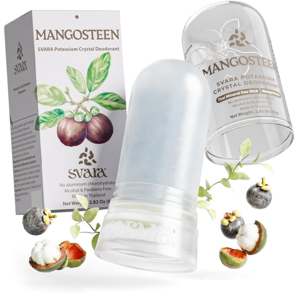 SVARA alun potassium baton-deodorant mangosteen, glisse douce sur peau humide.