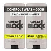 SweatBlock-paquet-double deodorant clinique santal-ambre, protection durable toute la journee.