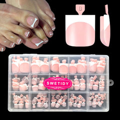 SWETIDY ongles adhésifs pour orteils, court et rose bébé, pose rapide.