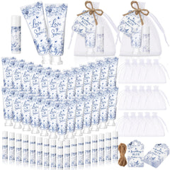 Swiffen coffret crème mains et baume lèvres bleu fleurs, cadeau élégant pour invités.